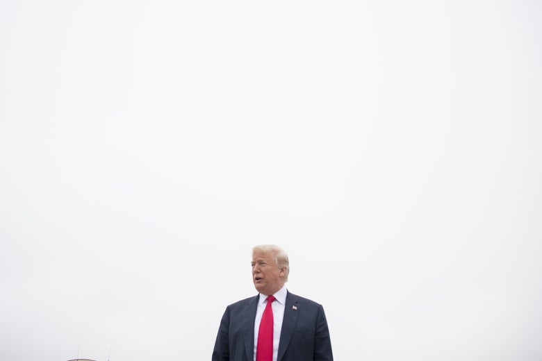 US President Donald Trump talks to the press before boarding Air Force One at Andrews Air Force Base, Maryland, on May 31, 2018, as he travels to Texas for Republican fundraisers. (Photo by JIM WATSON / AFP) (Photo credit should read JIM WATSON/AFP/Getty Images)